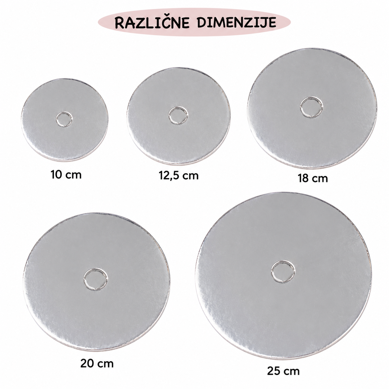 Podloga za tortu srebrna sa srebrnim rubom 3 mm – različite dimenzije (Kopija)